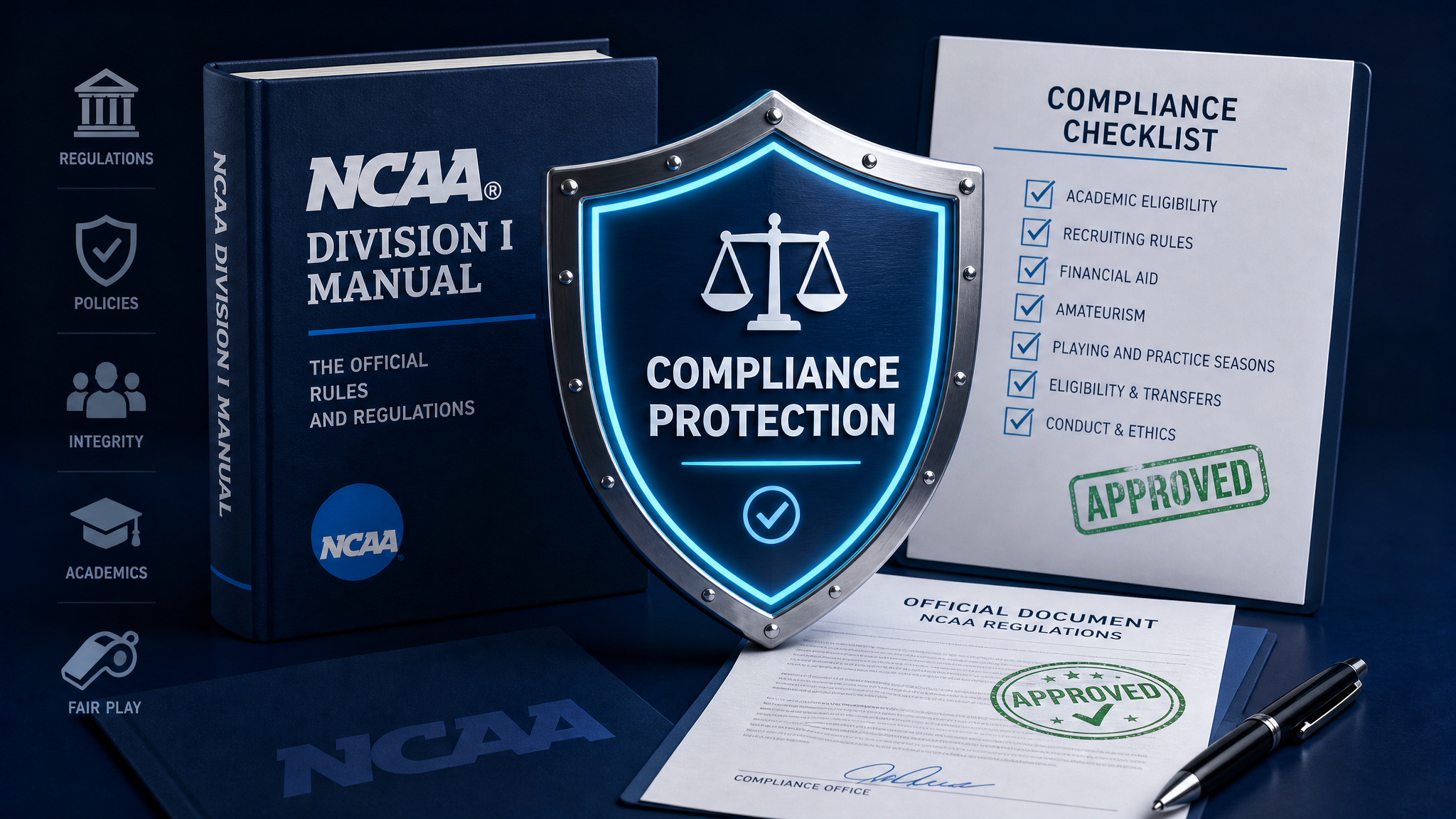 NILvault compliance protection — NCAA rules, a compliance shield, and an approved compliance checklist