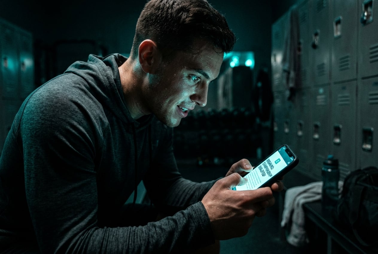 Athlete reading the latest issue on their phone